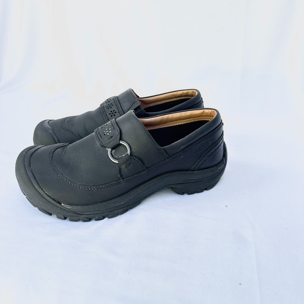 Keen Kaci II Clogs Women's 7 Black Leather Slip On Outdoor Walking Shoes